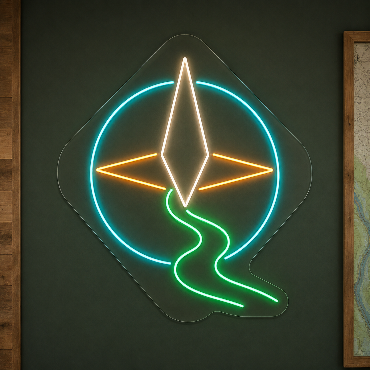 Compass & Winding Trail LED Neon Sign for Nature Centers - design reference