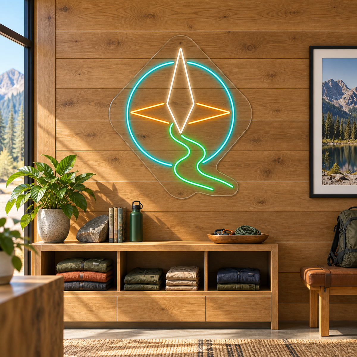 Compass & Winding Trail LED Neon Sign for Nature Centers - interior setting