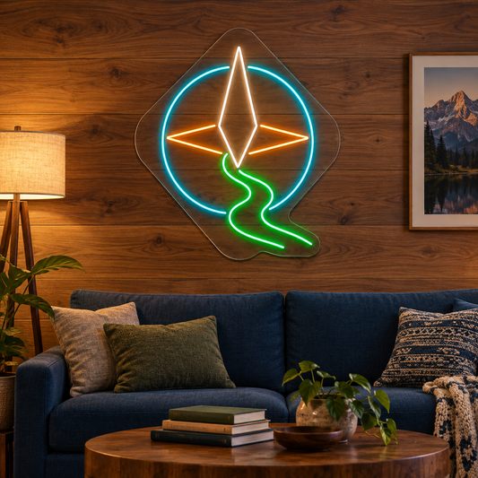 Compass & Winding Trail LED Neon Sign for Nature Centers - interior setting