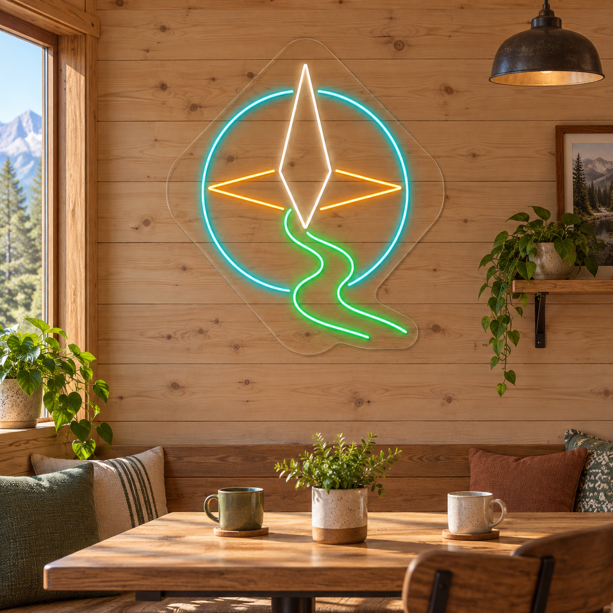Compass & Winding Trail LED Neon Sign for Nature Centers - interior setting