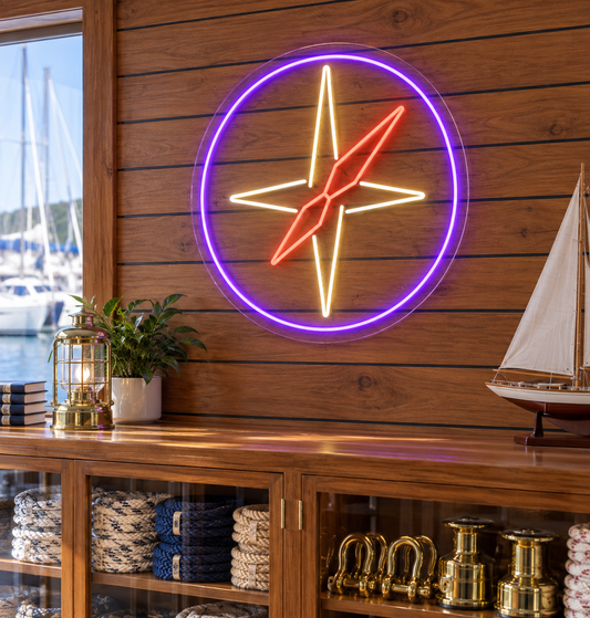 Compass Rose LED Neon Sign for Nautical Rooms - interior setting