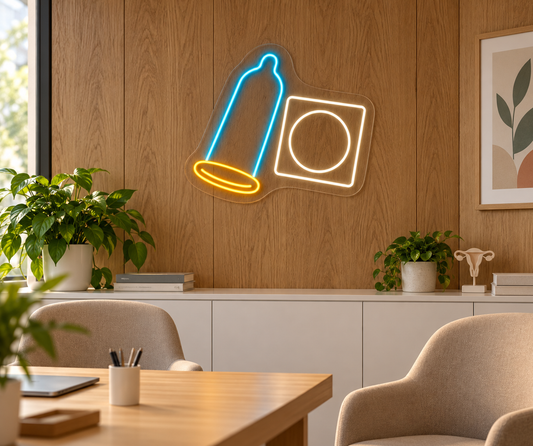 Condom & Wrapper LED Neon Sign for Family Planning Clinics - interior setting
