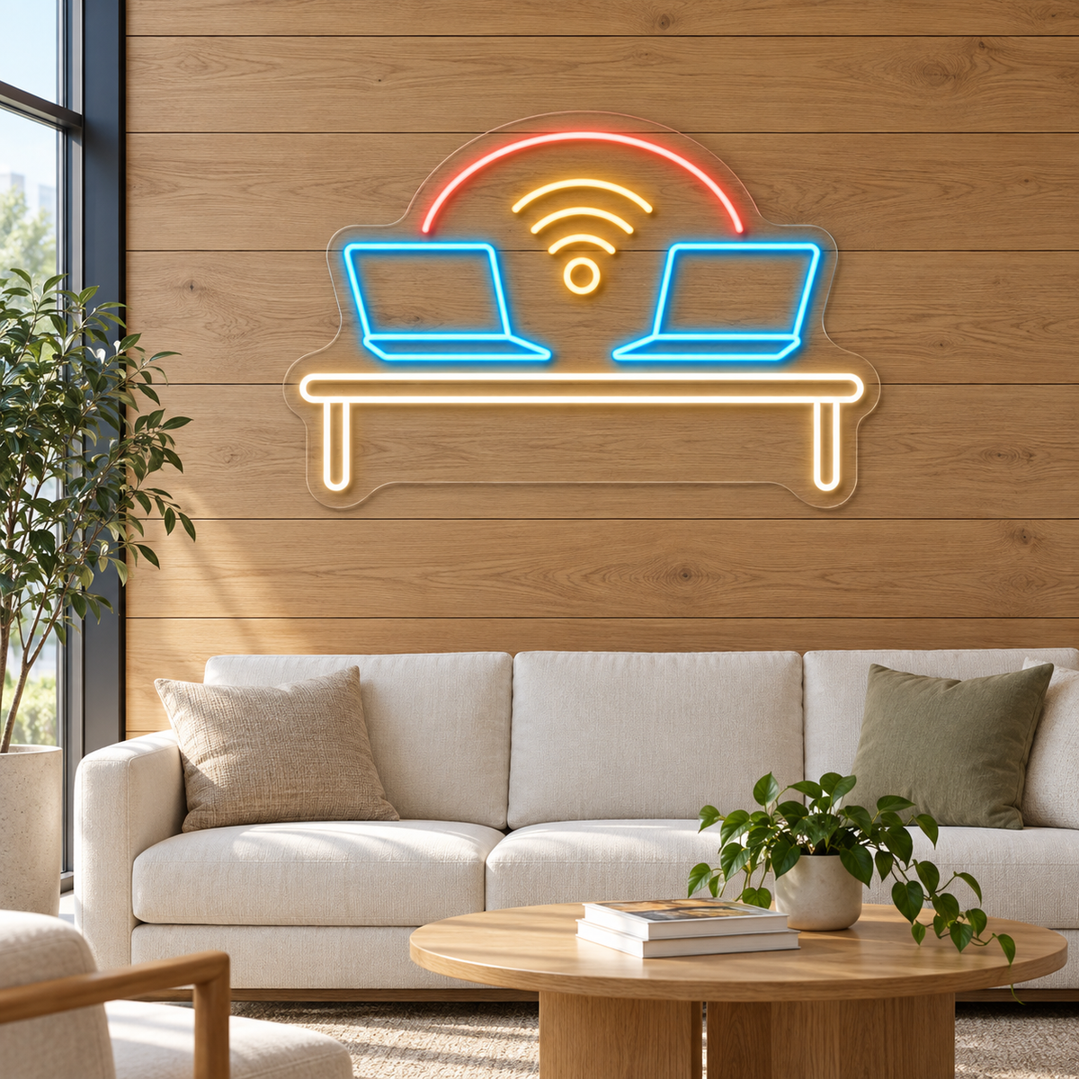 Connected Laptops & Wi-Fi LED Neon Sign for Coworking Spaces - interior setting