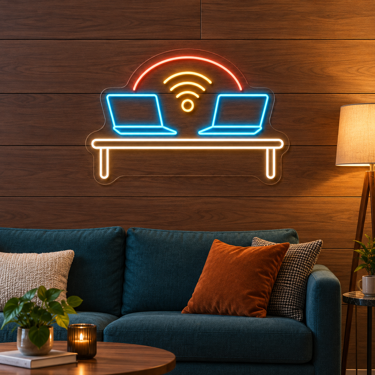 Connected Laptops & Wi-Fi LED Neon Sign for Coworking Spaces - interior setting
