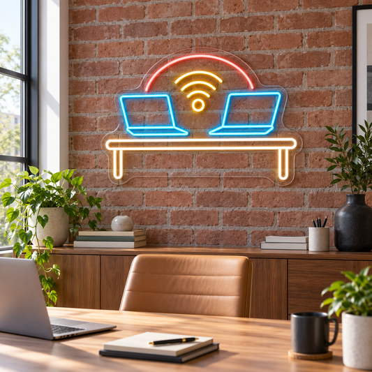 Connected Laptops & Wi-Fi LED Neon Sign for Coworking Spaces - interior setting