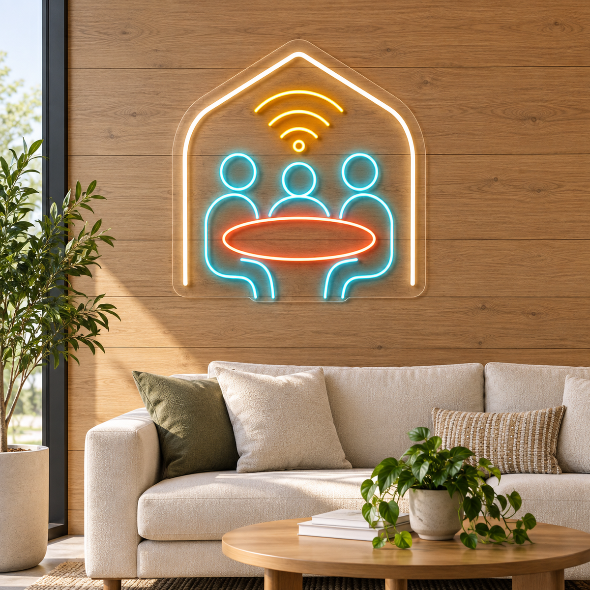 Team & Meeting Table LED Neon Sign for Coworking Spaces - interior setting