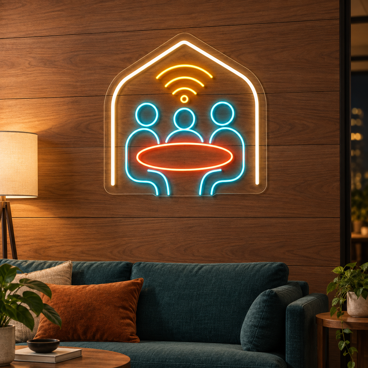 Team & Meeting Table LED Neon Sign for Coworking Spaces - interior setting