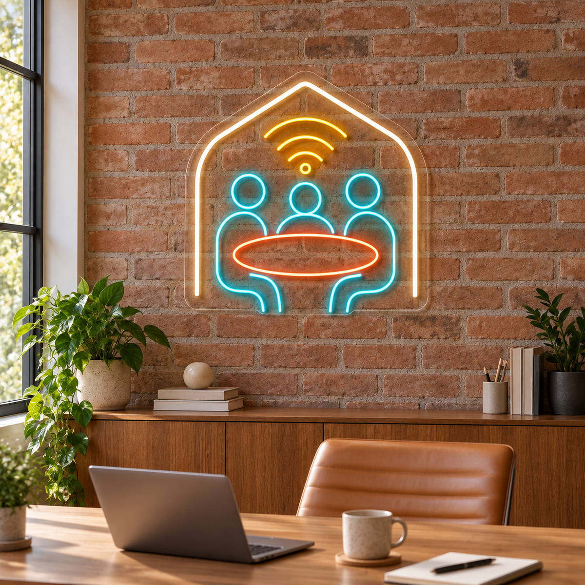 Team & Meeting Table LED Neon Sign for Coworking Spaces - interior setting