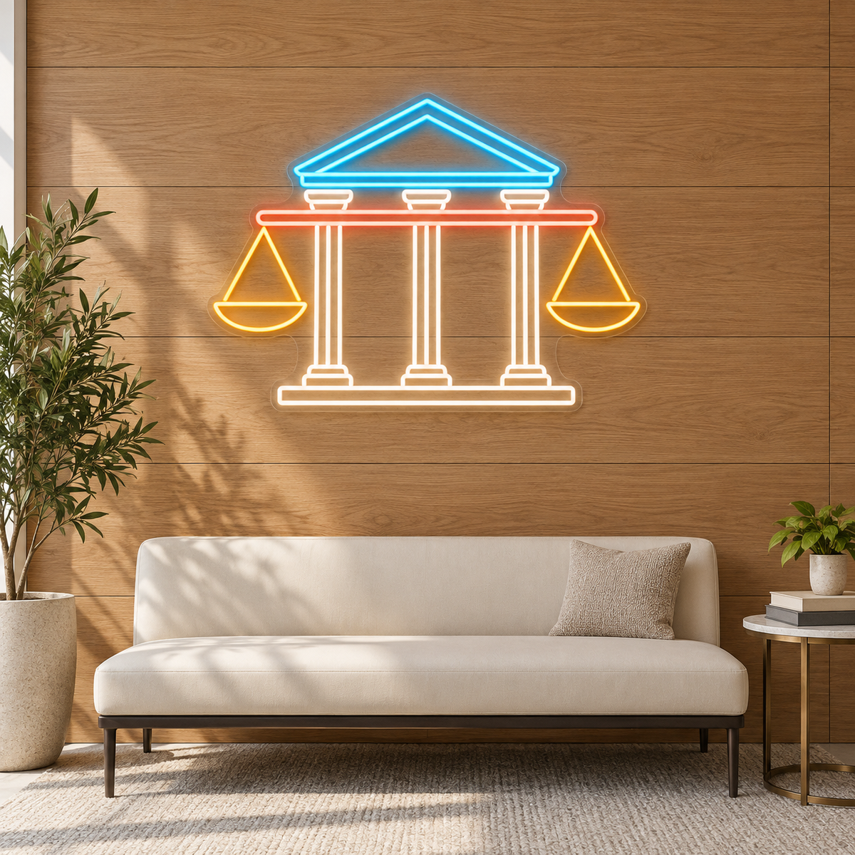 Courthouse & Balance Scales LED Neon Sign for Law Offices - interior setting