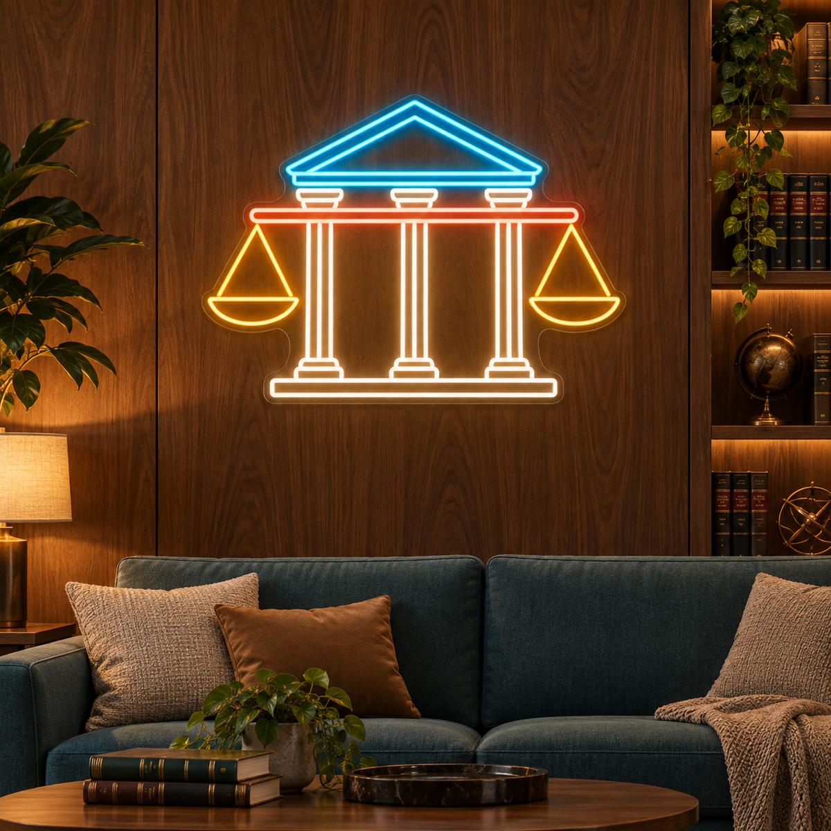 Courthouse & Balance Scales LED Neon Sign for Law Offices - interior setting