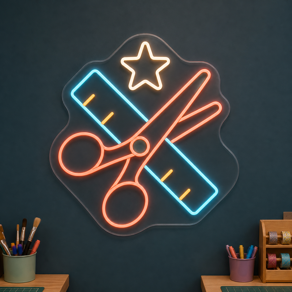 Scissors & Ruler LED Neon Sign for Makerspaces - design reference