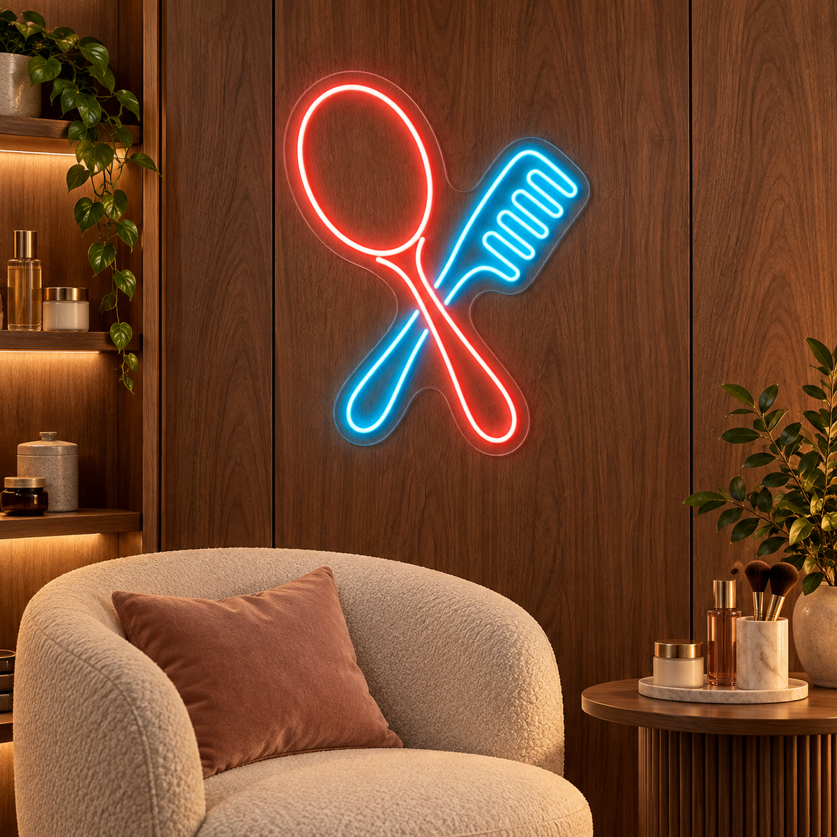 Mirror & Comb LED Neon Sign for Beauty Schools - interior setting