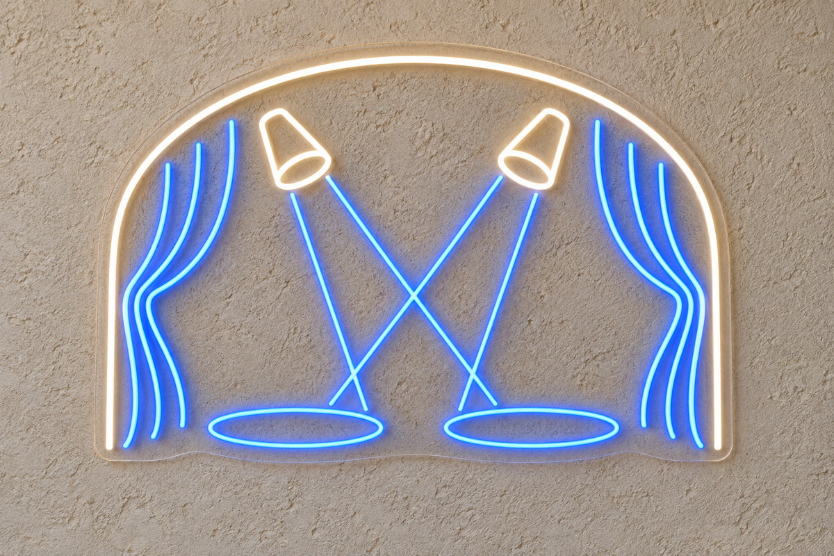 Crossed Stage Spotlights LED Neon Sign for Theaters - design reference
