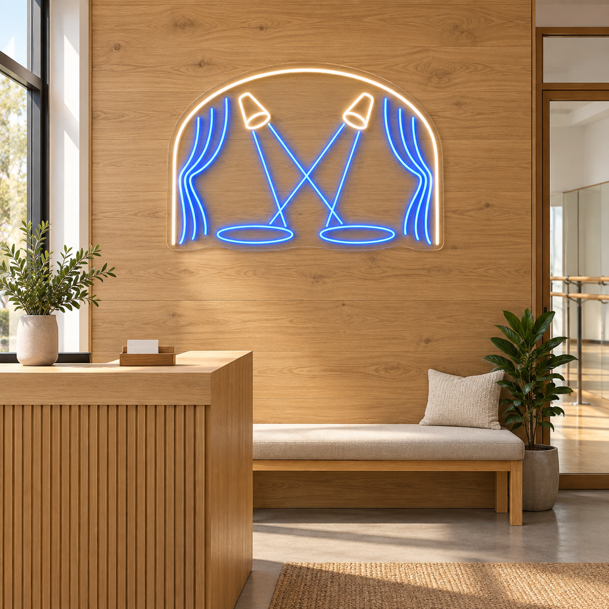 Crossed Stage Spotlights LED Neon Sign for Theaters - interior setting