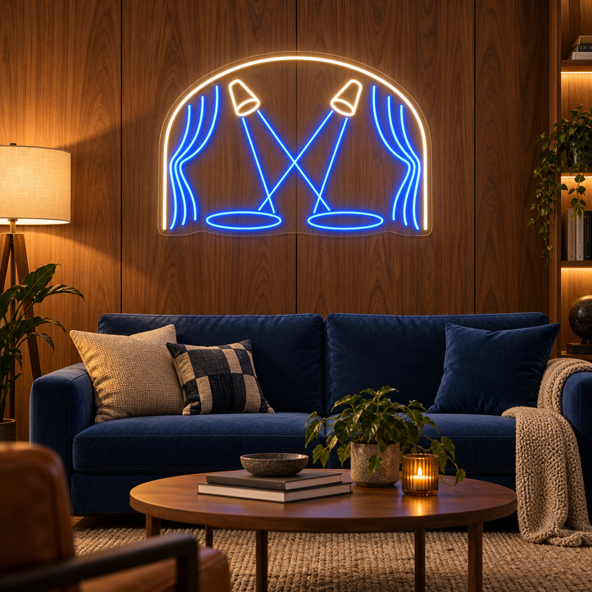 Crossed Stage Spotlights LED Neon Sign for Theaters - interior setting