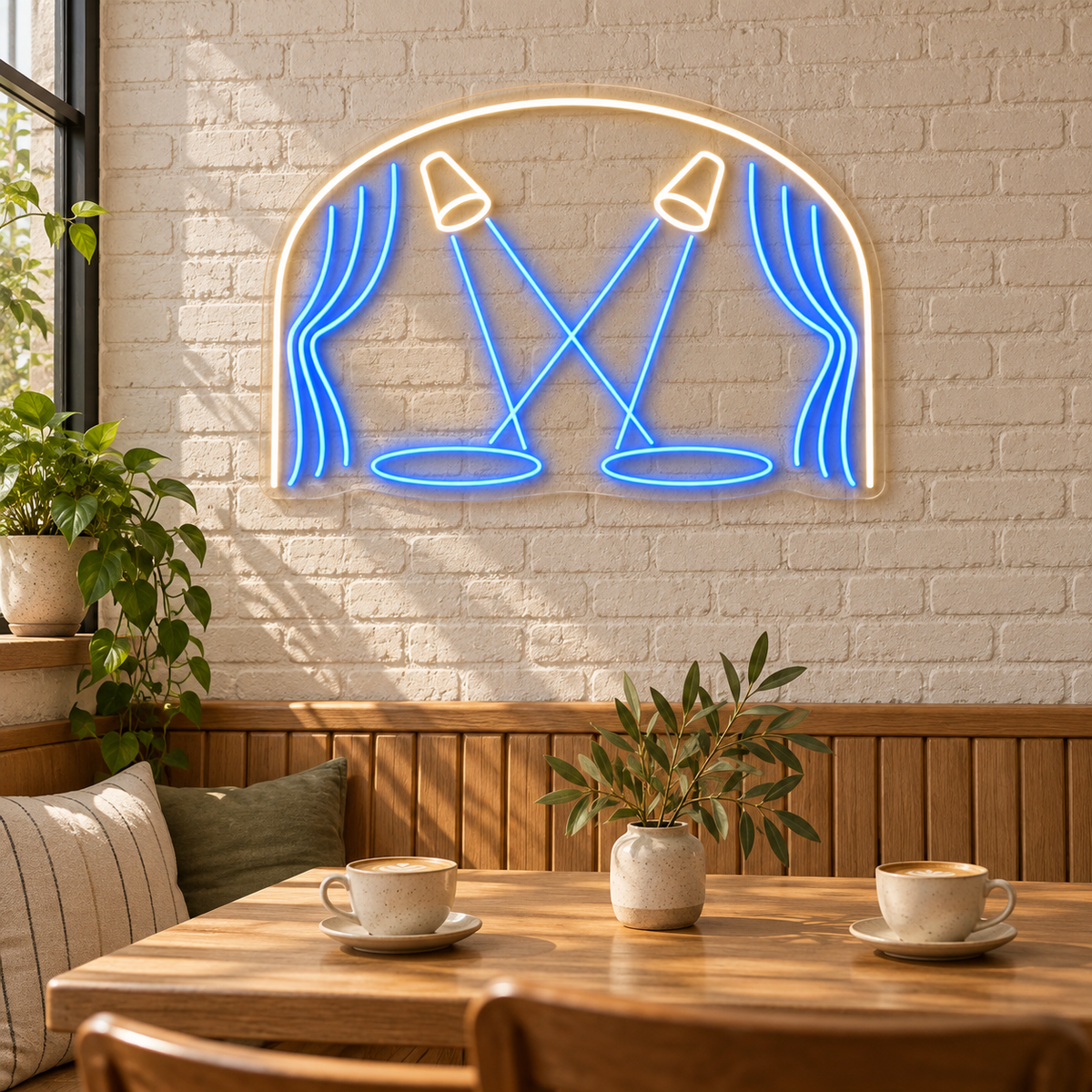 Crossed Stage Spotlights LED Neon Sign for Theaters - interior setting