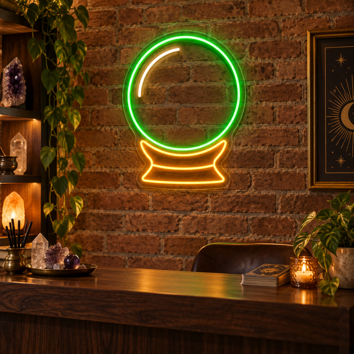 Crystal Ball LED Neon Sign for Mystical Decor - interior setting