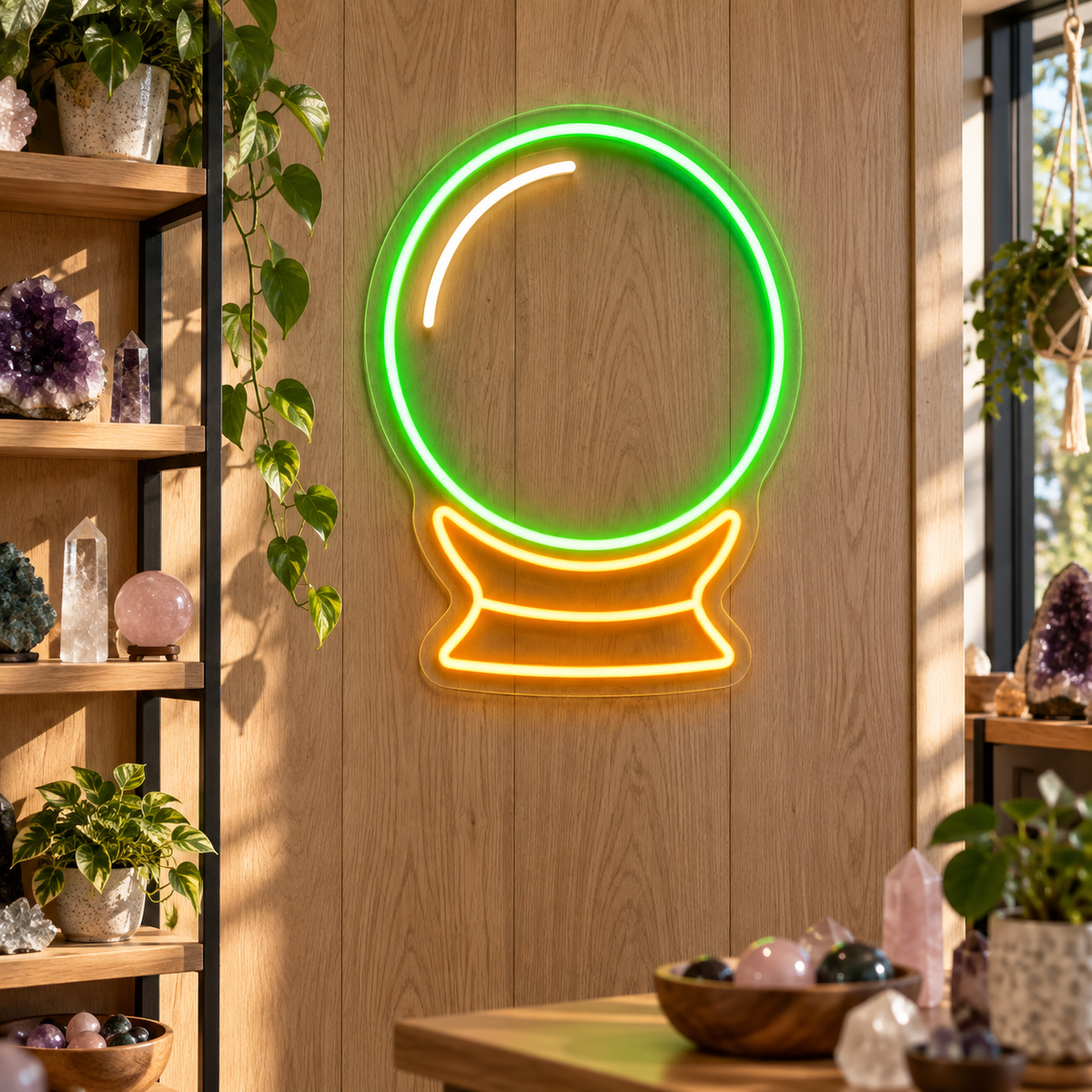 Crystal Ball LED Neon Sign for Mystical Decor - interior setting