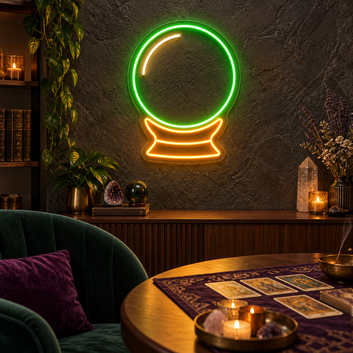 Crystal Ball LED Neon Sign for Mystical Decor - interior setting