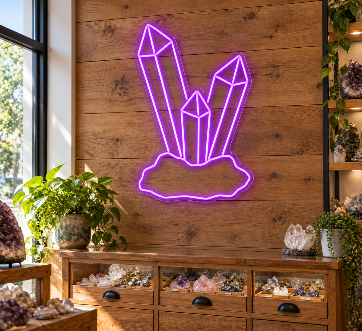 Crystal Cluster LED Neon Sign for Crystal Displays - interior setting