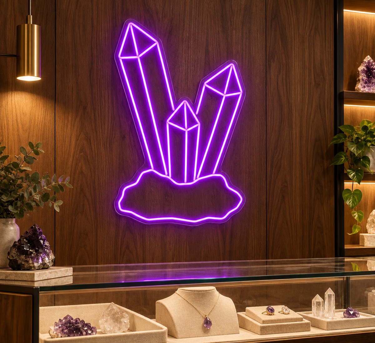 Crystal Cluster LED Neon Sign for Crystal Displays - interior setting
