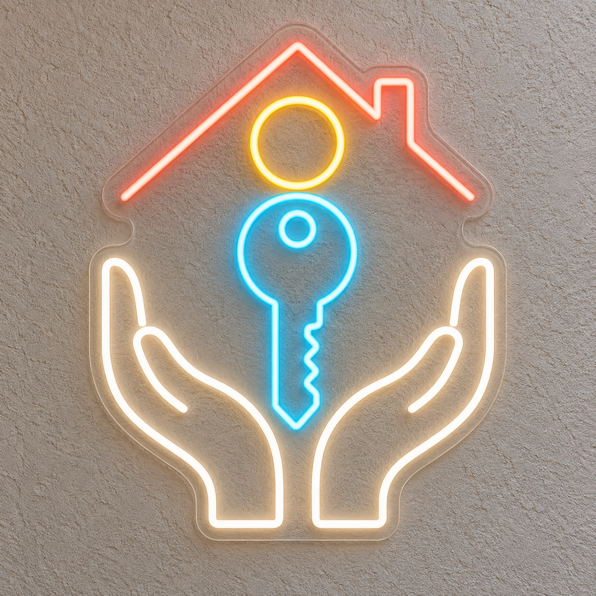 Cupped Hands & House Key LED Neon Sign for Credit Unions - design reference