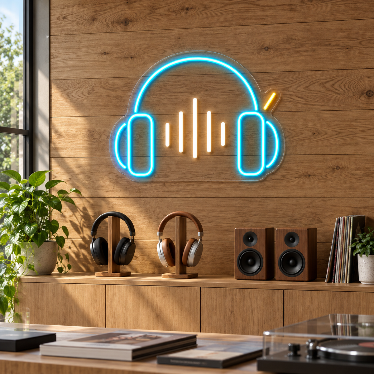 Headphones & Sound Bars LED Neon Sign for Recording Studios - interior setting
