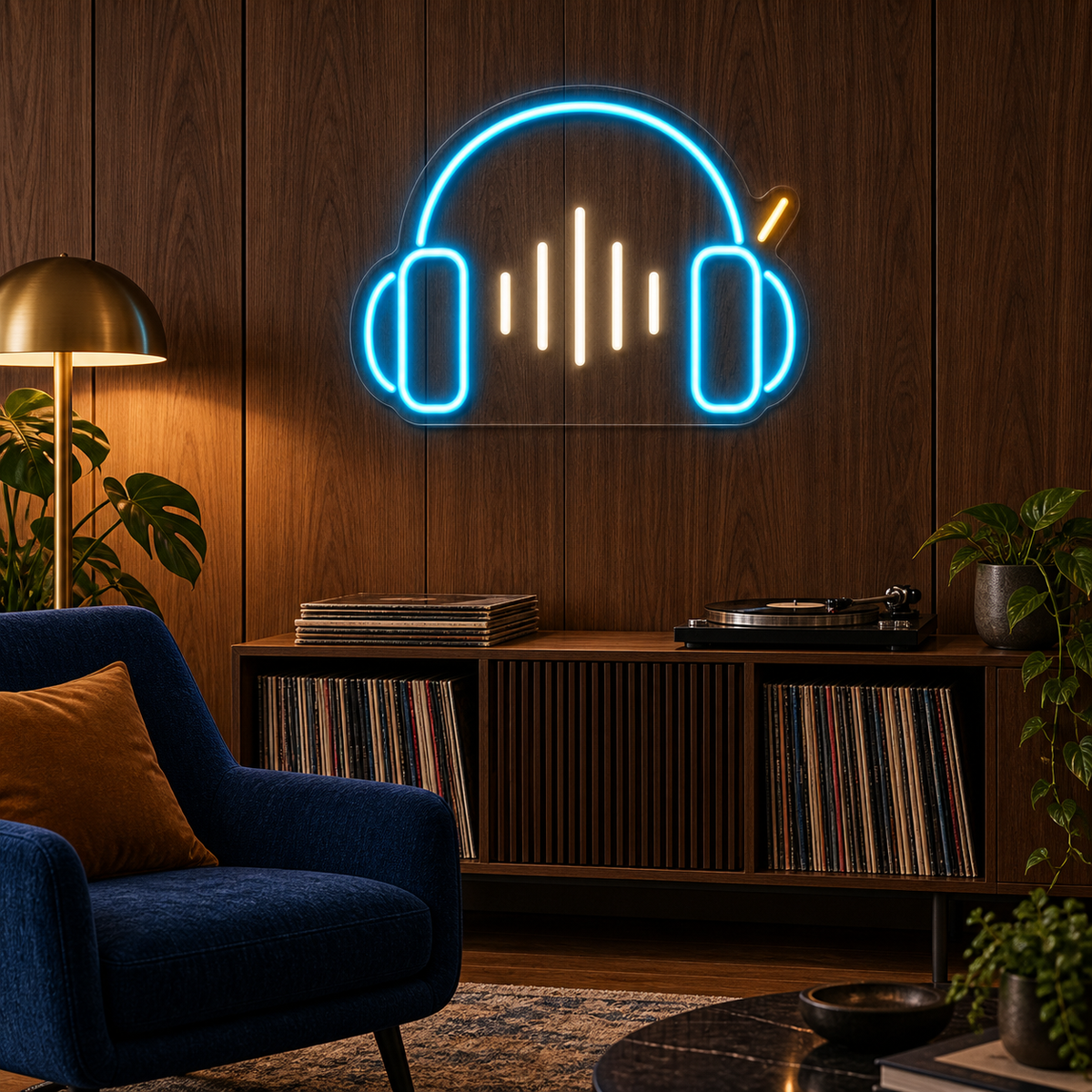 Headphones & Sound Bars LED Neon Sign for Recording Studios - interior setting