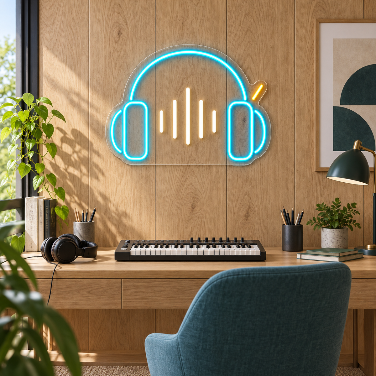 Headphones & Sound Bars LED Neon Sign for Recording Studios - interior setting
