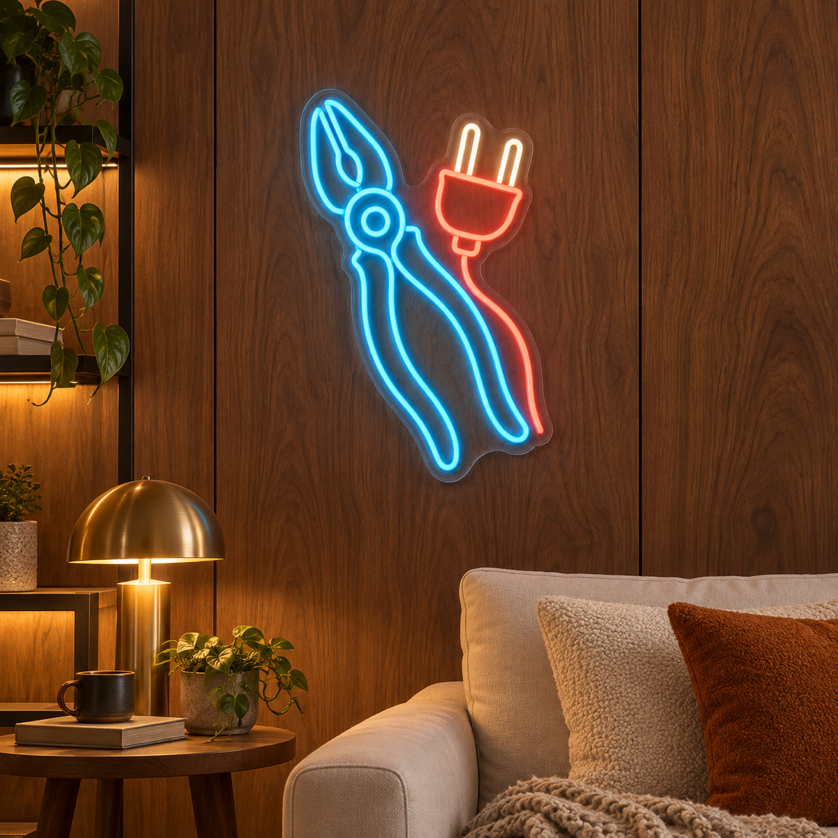 Pliers & Electrical Plug LED Neon Sign for Trade Schools - interior setting