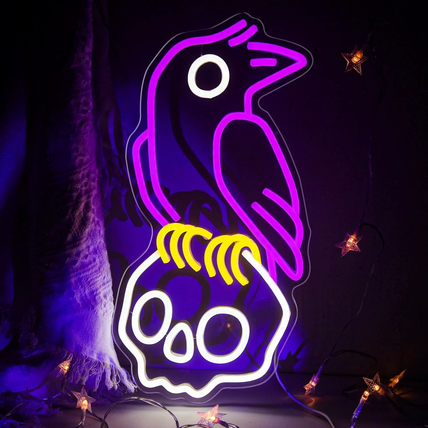Tropical Bird Skull LED Neon Sign for Halloween Wall Decor