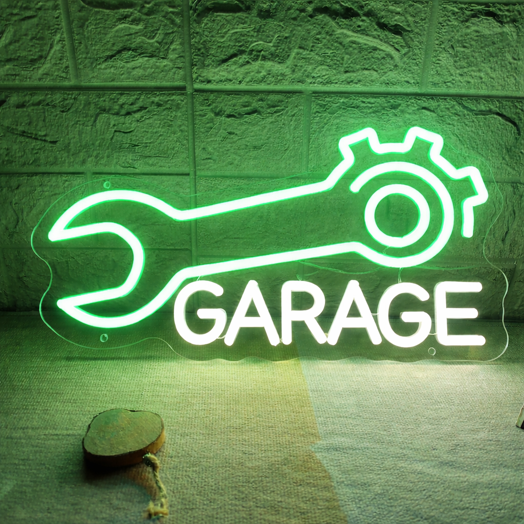 Garage Wrench LED Neon Sign for Auto Repair Workshop Wall Decor