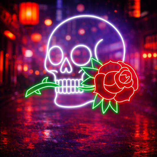 Skull and Rose LED Neon Sign for Bedroom Gothic Wall Decor Light