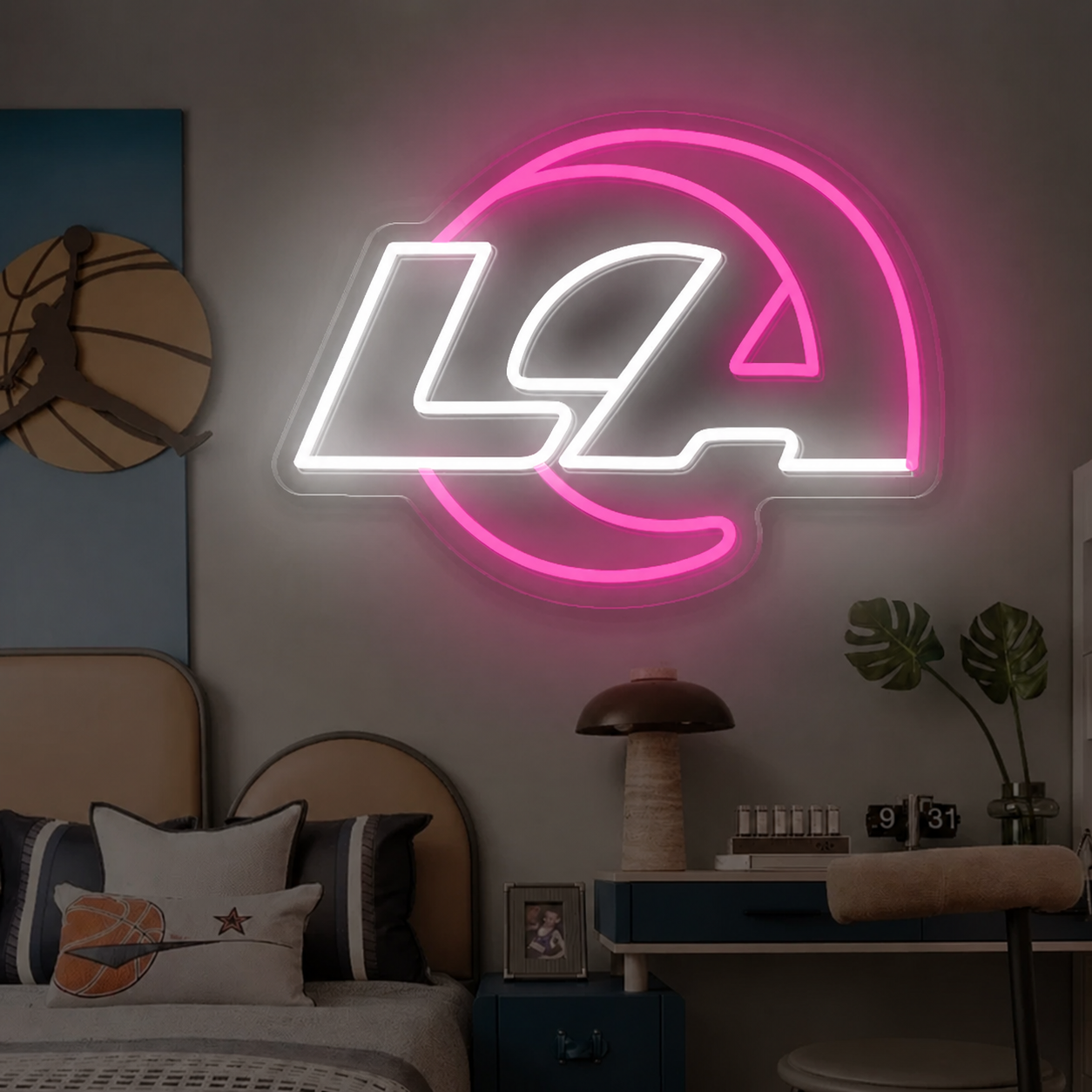 LA Football LED Neon Sign Los Angeles Style Neon Light Wall Decor for Bedroom Game Room Sports Fans