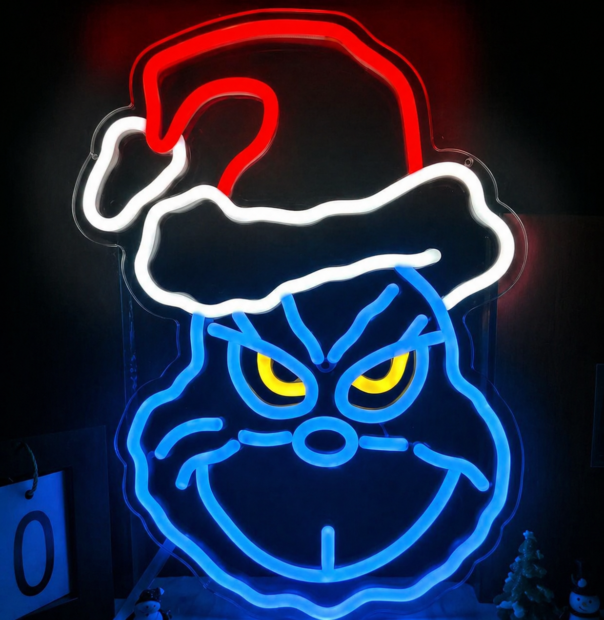 Grinch Face Christmas LED Neon Sign Santa Hat Holiday Neon Light for Wall Decor