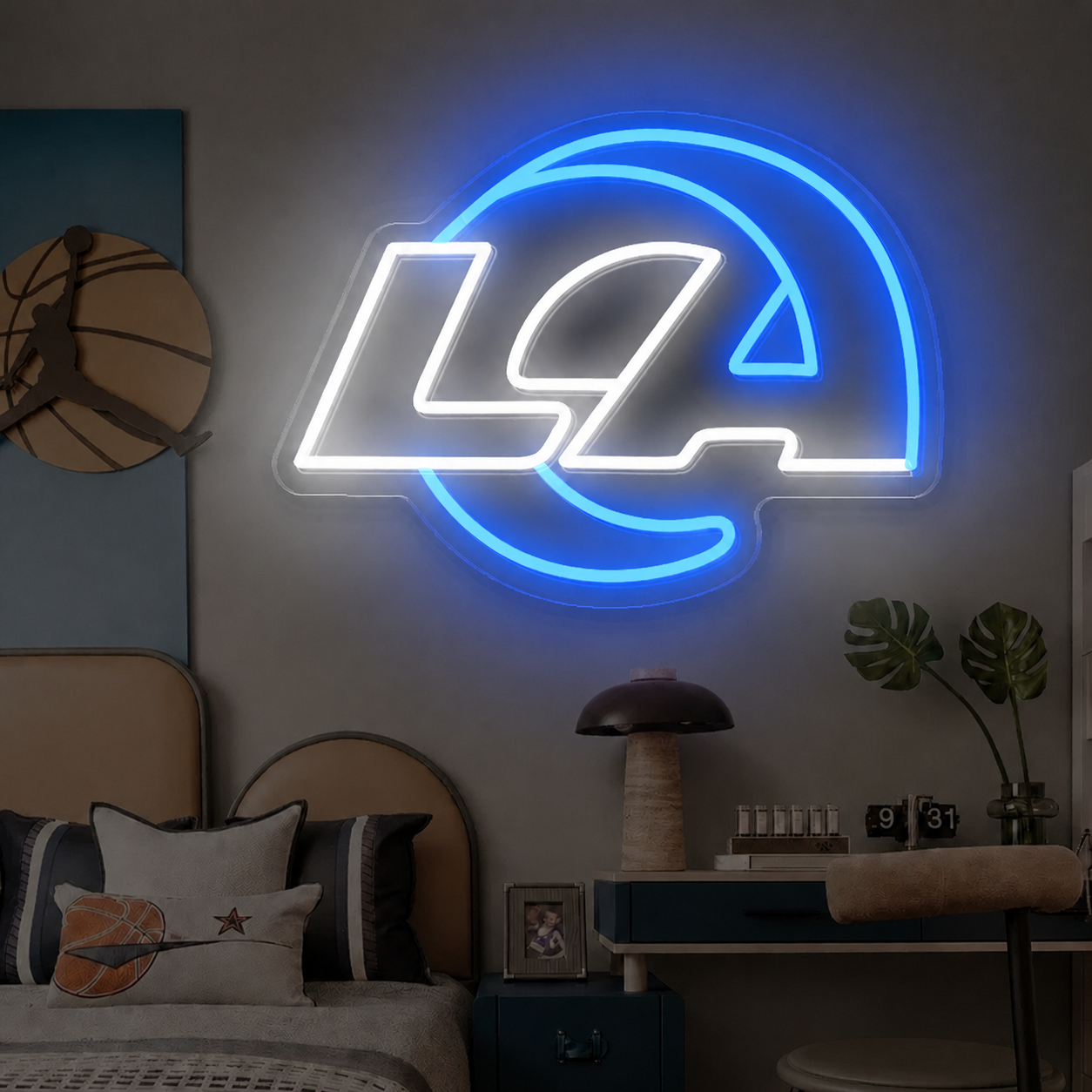 LA Football LED Neon Sign Los Angeles Style Neon Light Wall Decor for Bedroom Game Room Sports Fans