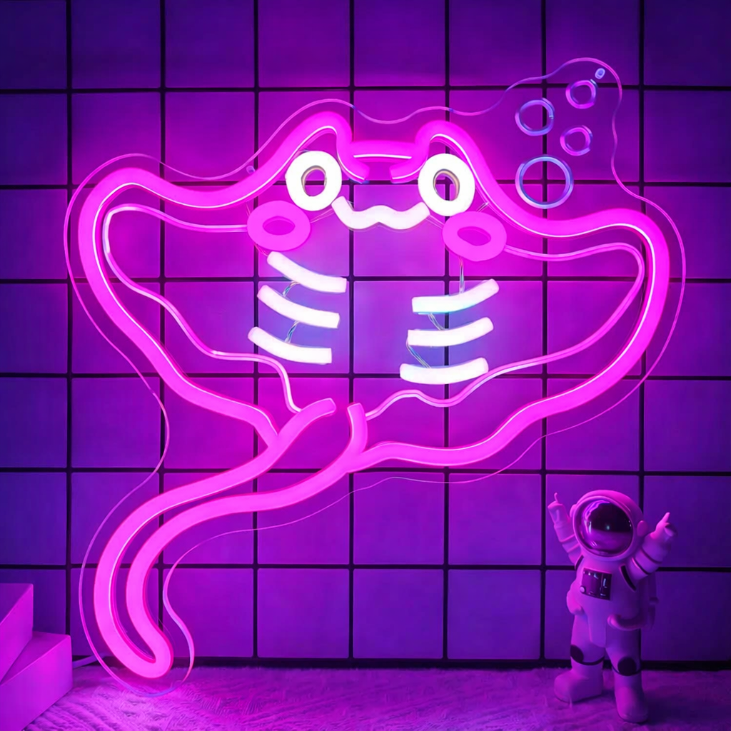 Cute Stingray Neon Sign LED Wall Light for Kids Room or Bedroom Decor