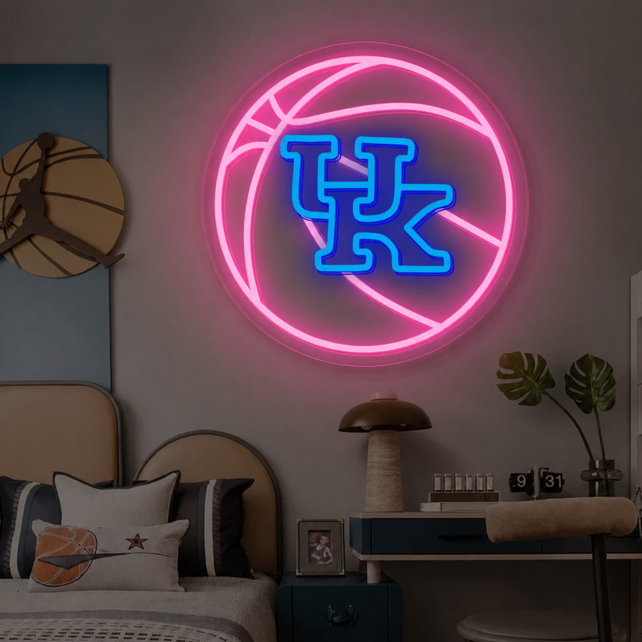 UK Basketball LED Neon Sign Kentucky Wildcats Neon Light Wall Decor for Bedroom Game Room Sports Fans