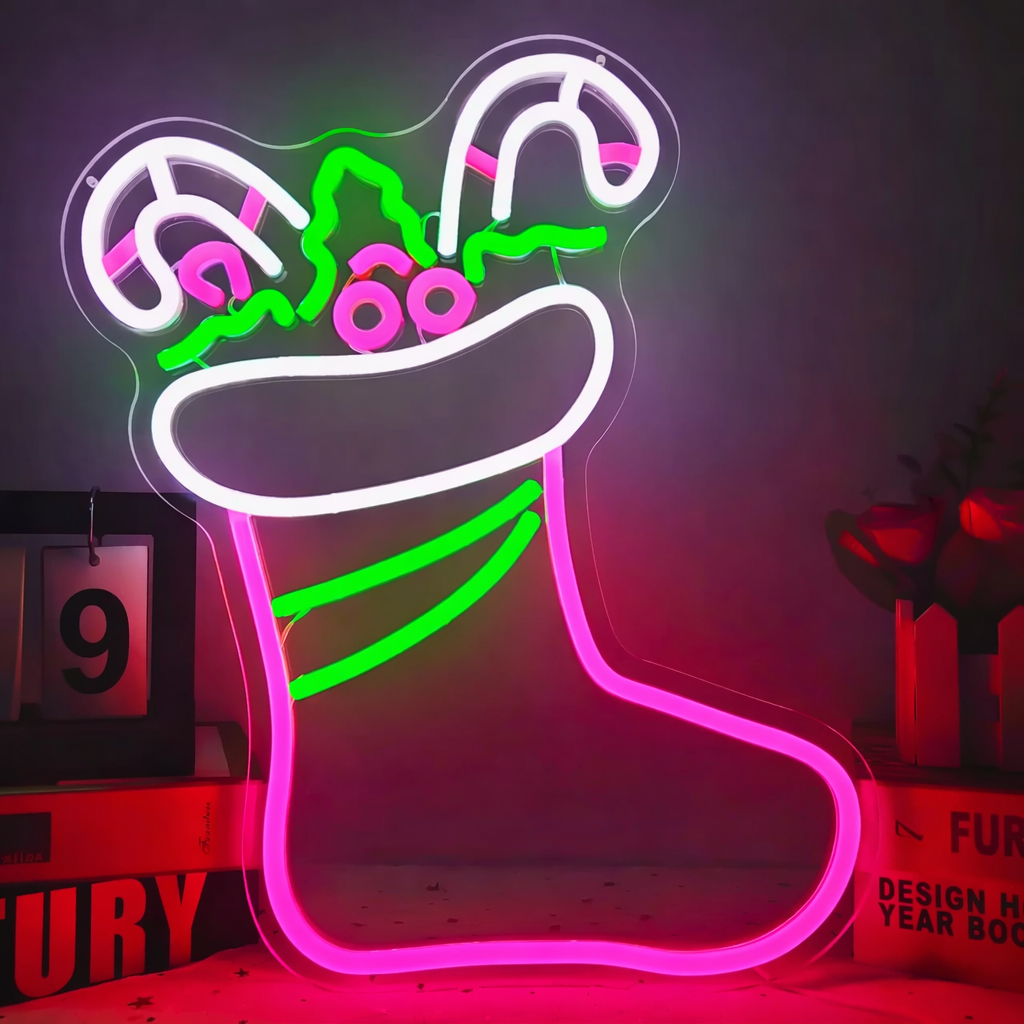 LED Christmas Stocking Neon Sign for Holiday Decor