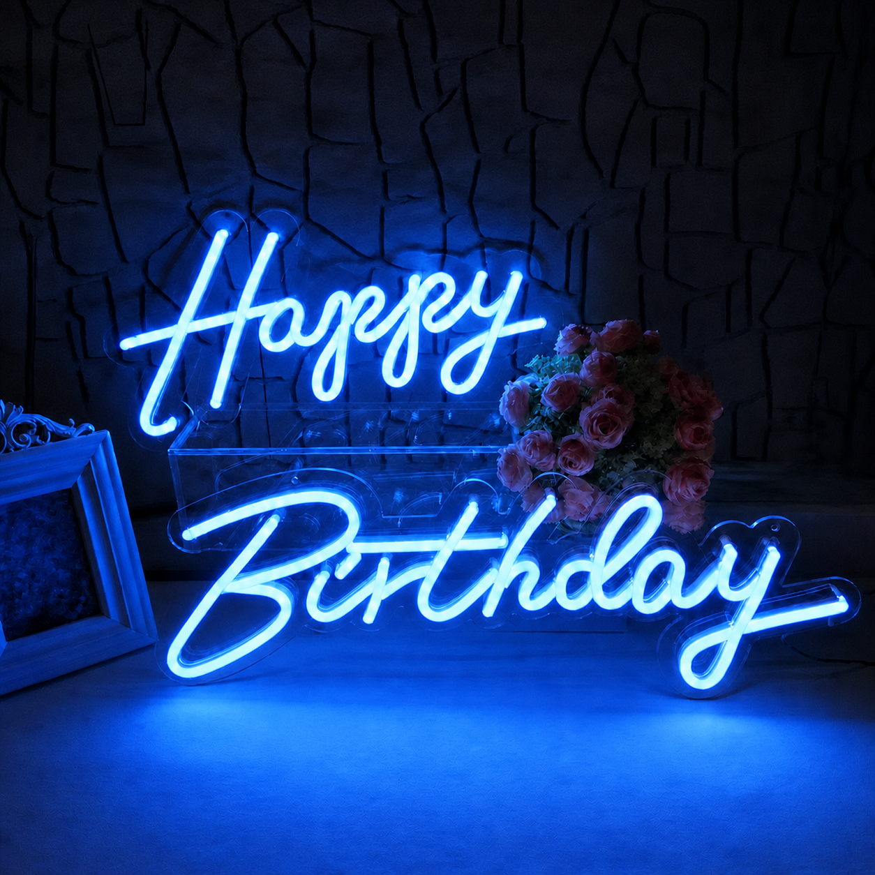 Happy Birthday LED Neon Sign White Script Neon Light Party Decoration for Birthday Event Backdrop Decor