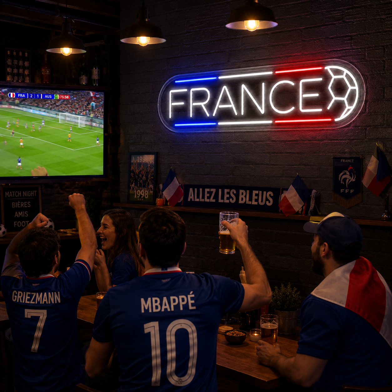 France Soccer LED Neon Sign French Football Neon Light Wall Decor for Sports Bar Game Room