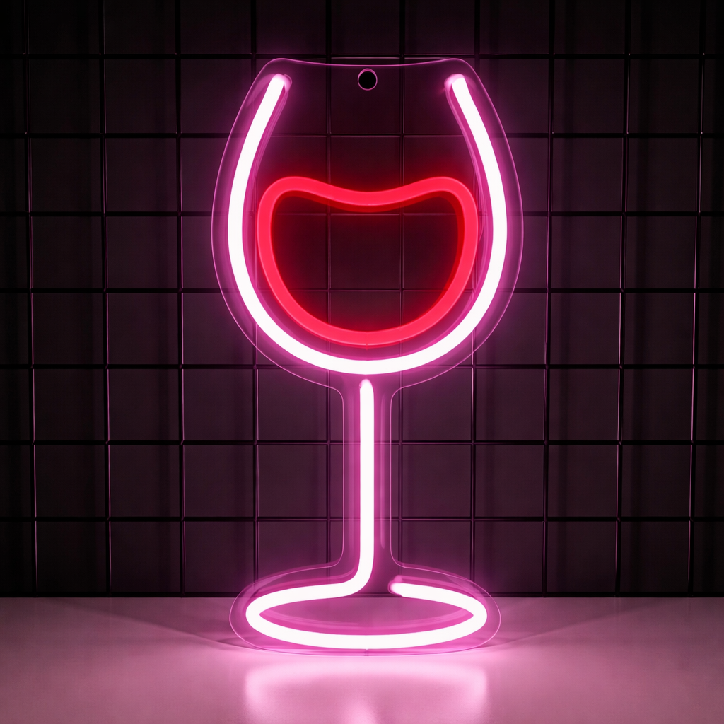 Wine Glass LED Neon Sign for Bar, Kitchen & Restaurant Wall Decor