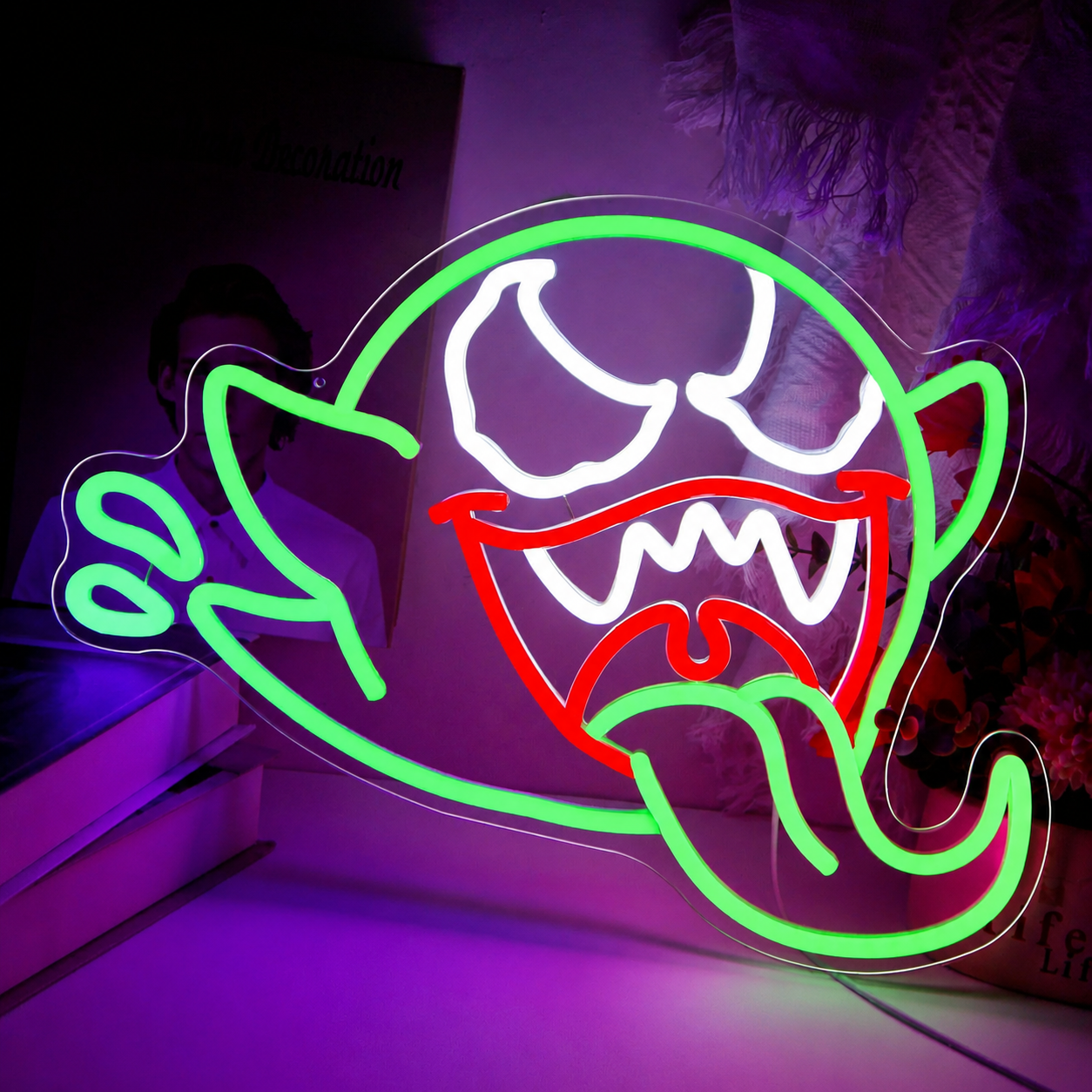 Funny Ghost Face LED Neon Sign Halloween Ghost Neon Light Wall Decor for Bedroom Party Bar