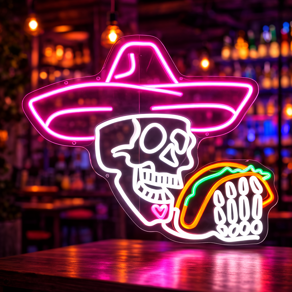 Skull Taco LED Neon Sign Mexican Taco Neon Light for Bar Restaurant Wall Decor