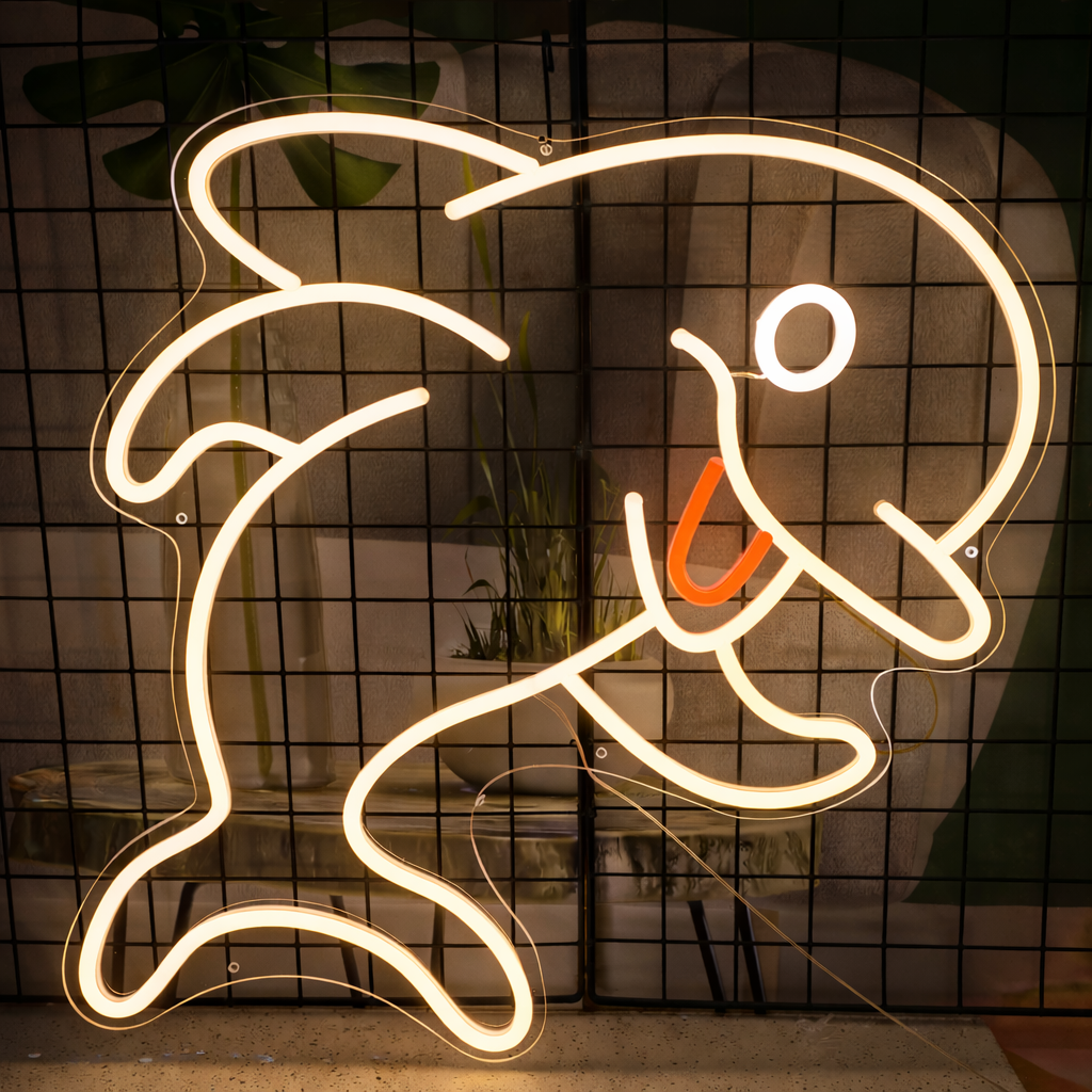 Cute Dolphin LED Neon Sign for Kids Room Ocean Theme Wall Decor