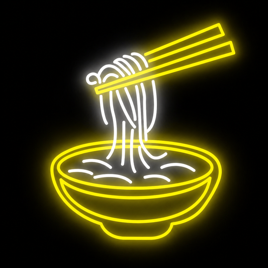 Minimalist Noodle Bowl LED Neon Sign Yellow & White Ramen Neon Light Wall Decor for Restaurant Cafe Kitchen