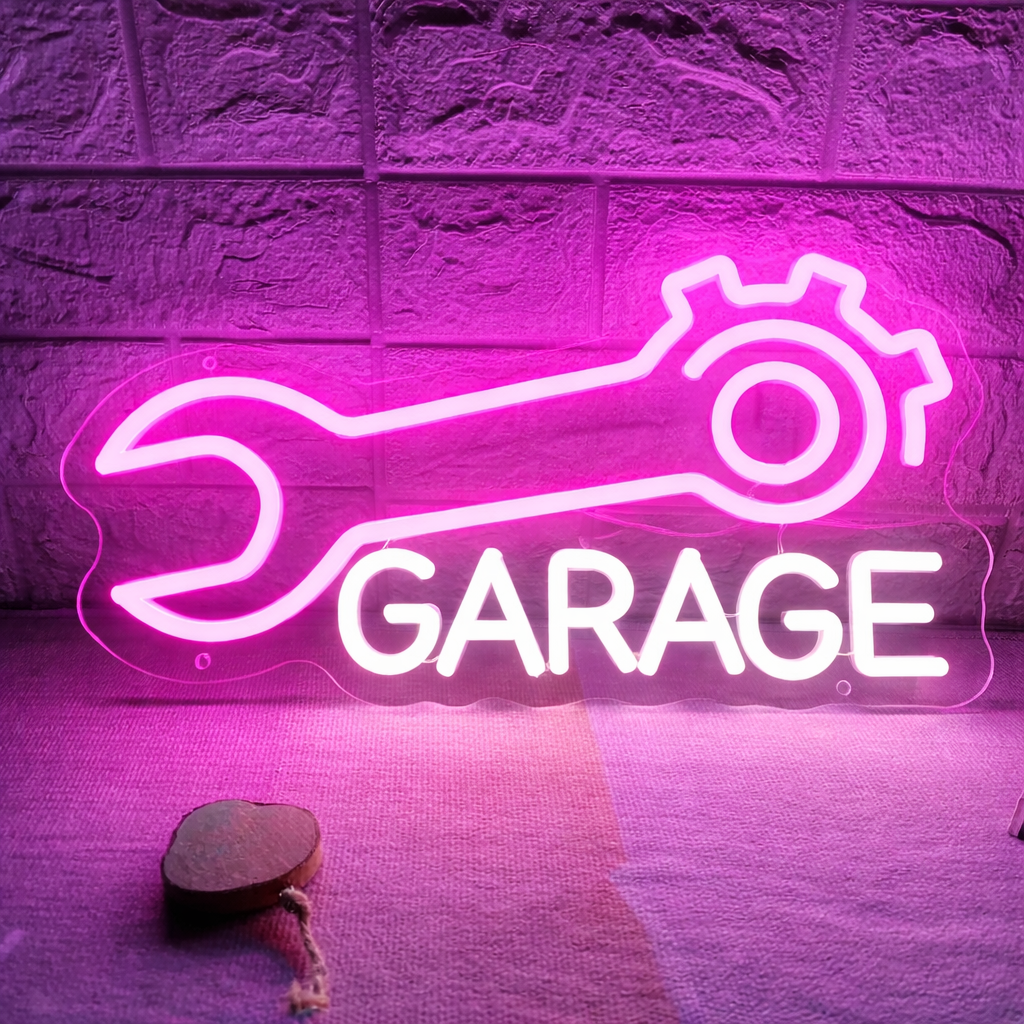 Garage Wrench LED Neon Sign for Auto Repair Workshop Wall Decor