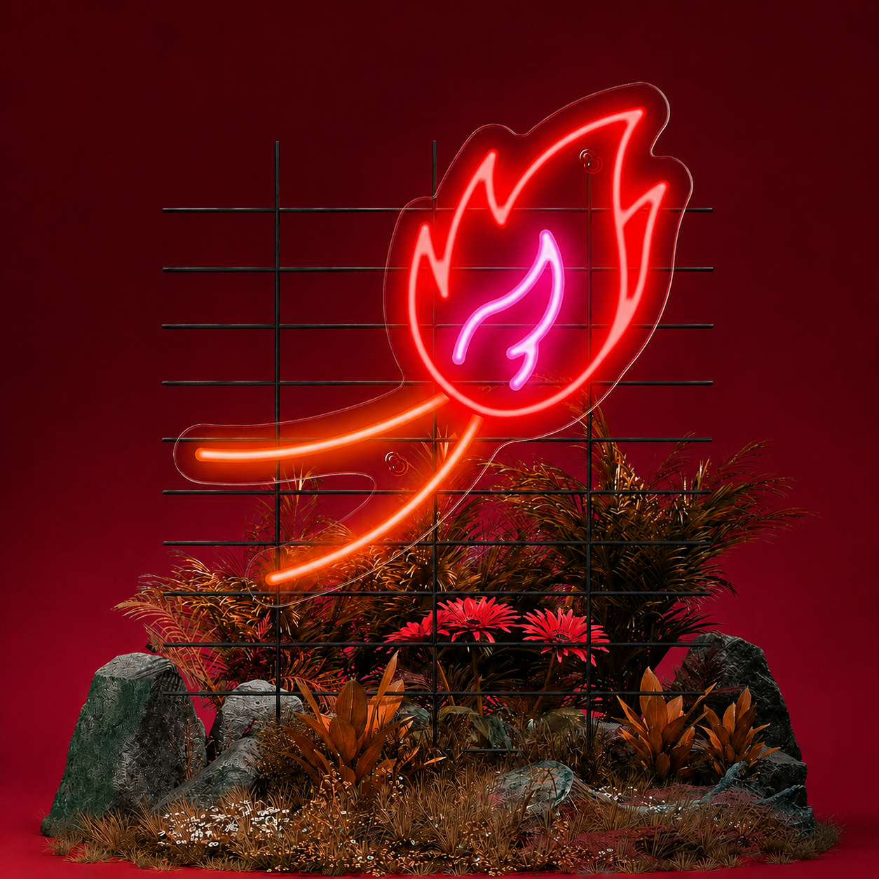 Flaming Leaf LED Neon Sign Red Orange Fire Neon Light Wall Decor for Bedroom Gaming Room