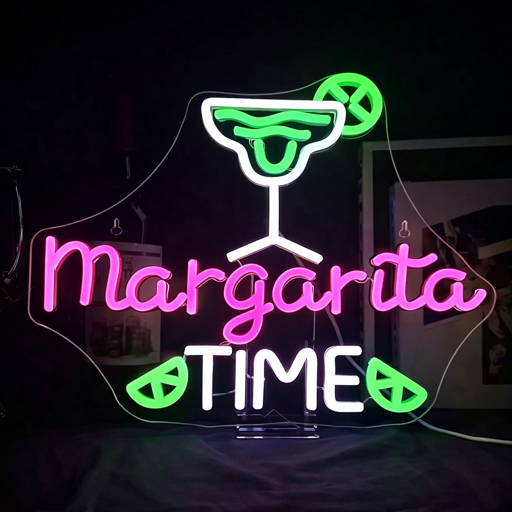 Margarita Time LED Neon Sign Cocktail Bar Neon Light with Lime Design for Wall Decor