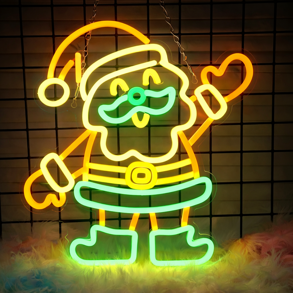 LED Santa Claus Neon Sign Red, White & Yellow Christmas Decoration